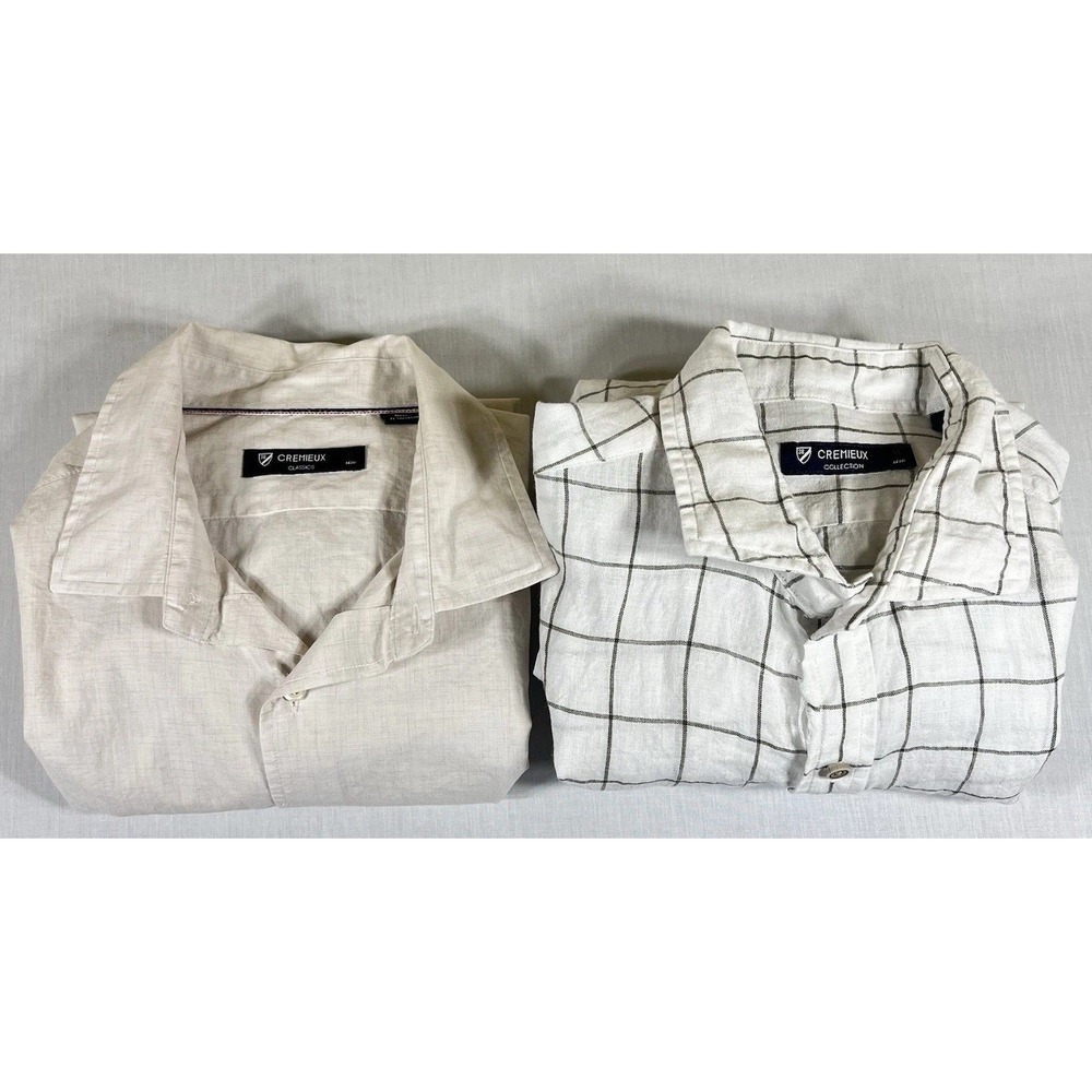 Cremieux Men XL Linen Button Up Shirt Lot 2 Coastal Casual Long Sleeve